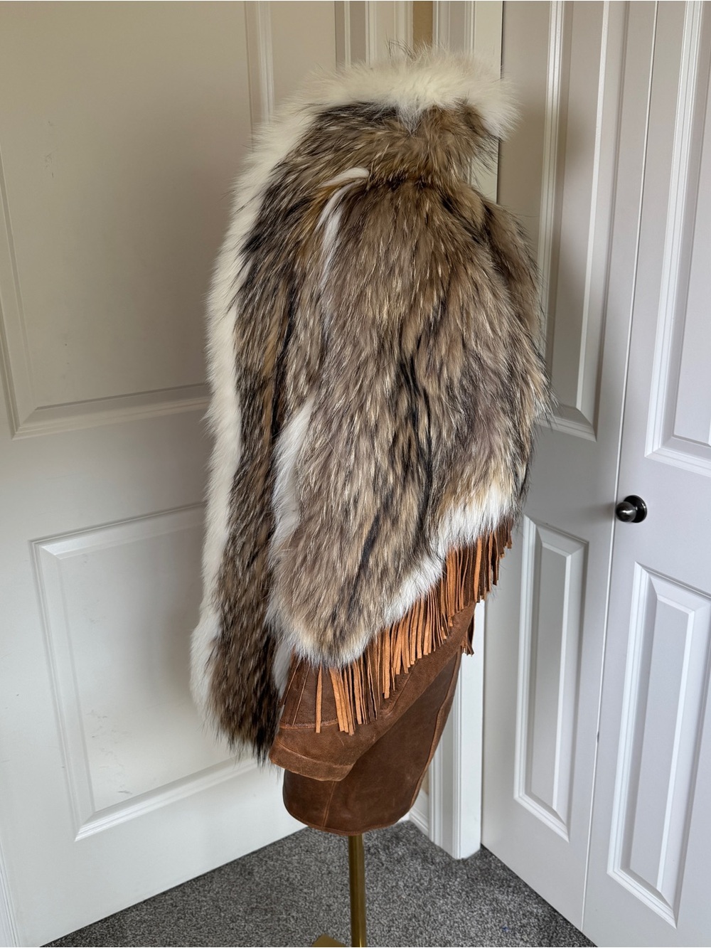 Overland Coyote Fur Leather Fringe Coat Western Ranch Jacket Vintage Womens S - Picture 4 of 14